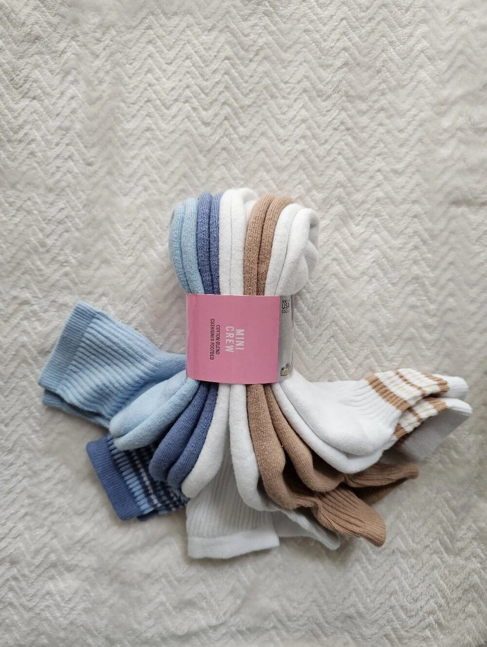 Bundle of 10 Pairs HUE Women's Mini Crew Socks-2 Pks of 5 Pairs Black,Blue,Tan
